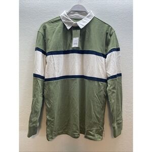 Goodfellow Men's Long Sleeve Rugby Polo Shirt GREEN/white Size Small NEW